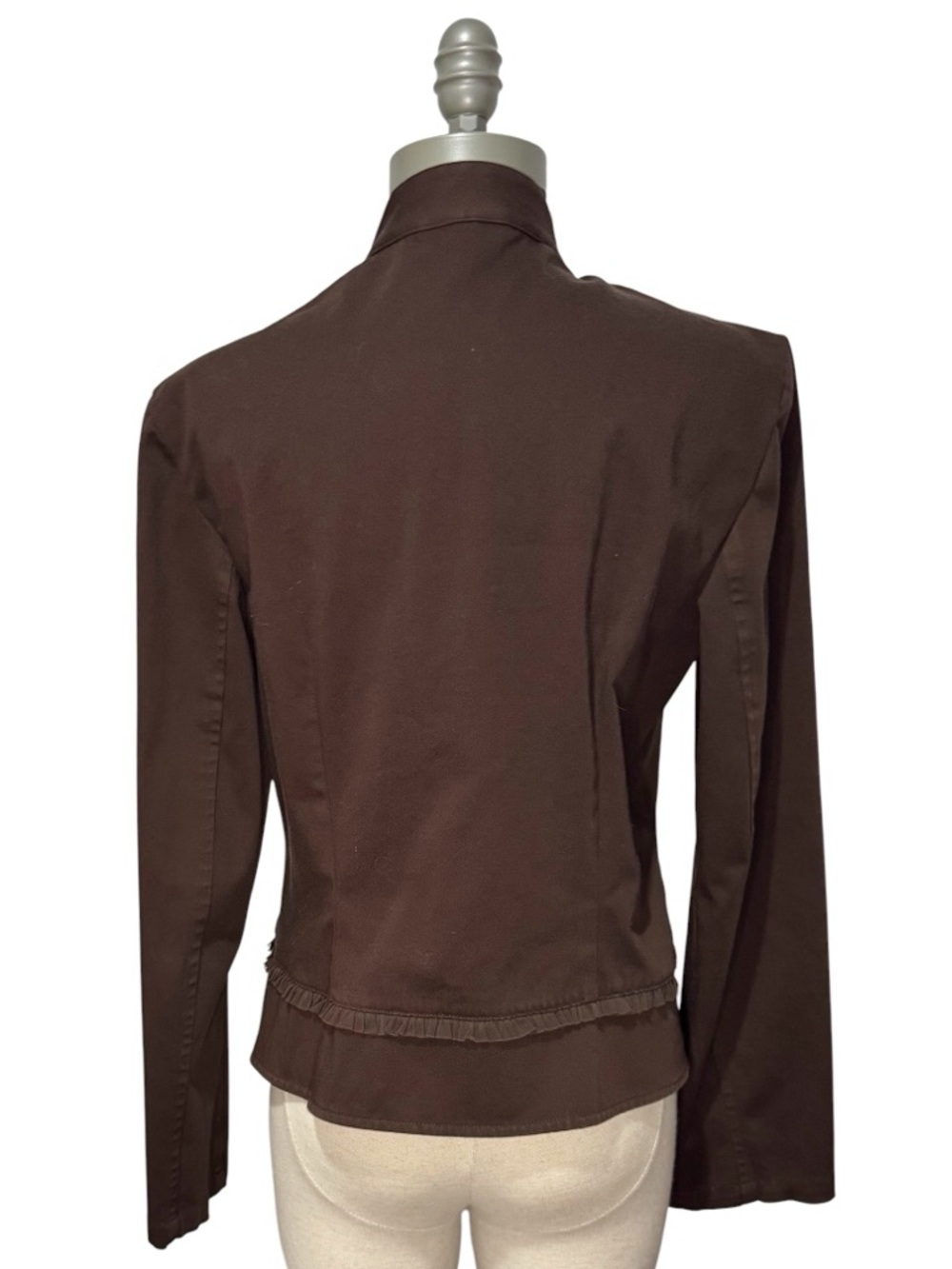 Talbots Brown Embroidered Ruffle-Trim Button Jacket - Picture 3 of 4